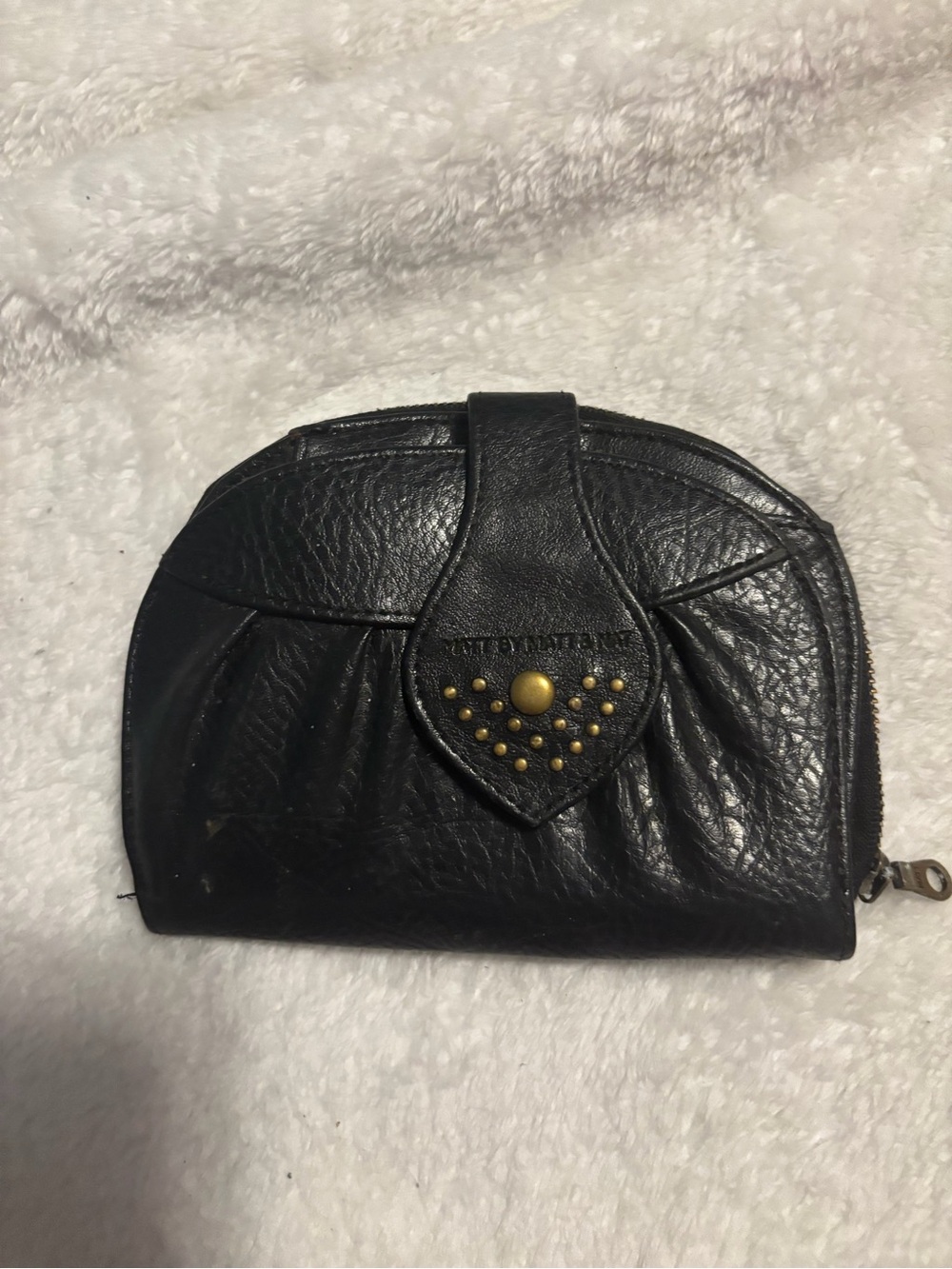 Black Leather Studded Zip Wallet